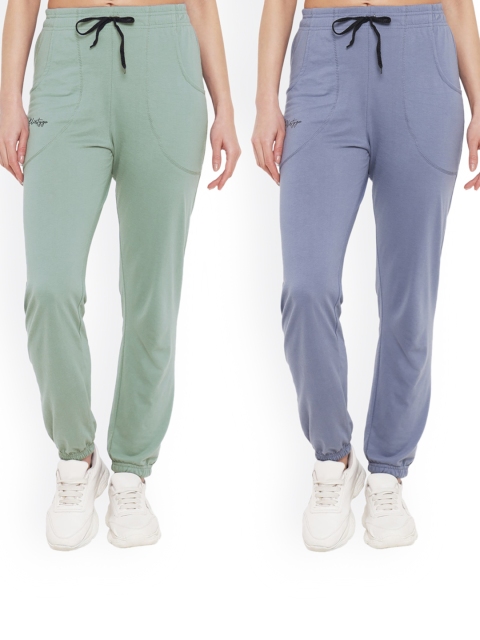 

FFLIRTYGO Women Pack of 2 Solid Cotton Joggers, Blue