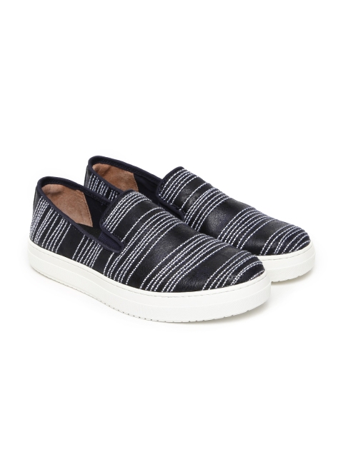 

Joy & Mario Men Navy & White Striped Slip-On Sneakers, Navy blue
