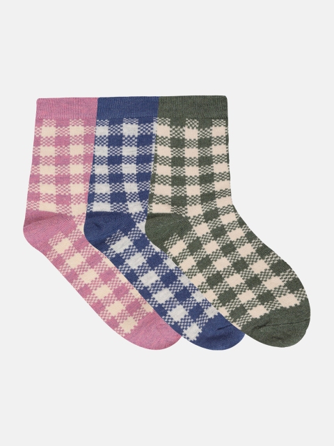 

N2S NEXT2SKIN Women Pack of 3 Checked Woollen Above Ankle Length Socks, Assorted