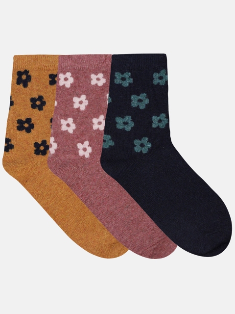 

N2S NEXT2SKIN Women Set of 3 Patterned Calf Length Socks, Yellow