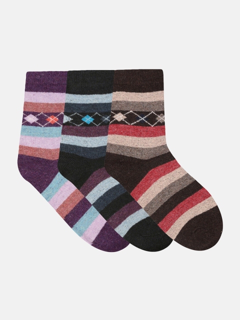 

N2S NEXT2SKIN Women Pack of 3 Striped Woollen Above Ankle Length Socks, Assorted