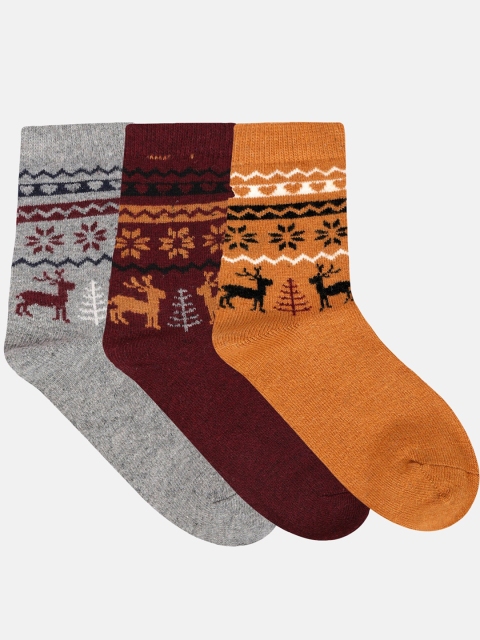

N2S NEXT2SKIN Women Set of 3 Patterned Woollen Calf length Socks, Maroon