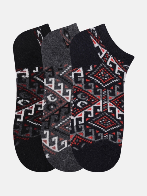 

NEXT2SKIN Women Pack of 3 Black & Grey Patterned Woollen Ankle length Socks