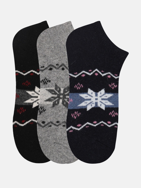 

N2S NEXT2SKIN Pack of 3 Women Patterned Woolen Ankle Length Socks, Navy blue