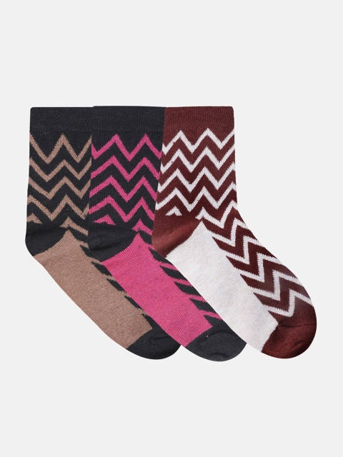 

N2S NEXT2SKIN Women Set Of 3 Patterned Ankle Length Socks, Pink