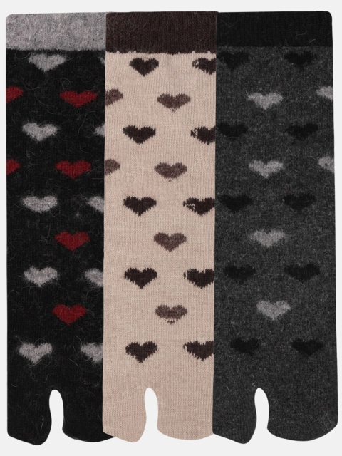 

N2S NEXT2SKIN Women Set of 3 Patterned Ankle Length Thumb Socks, Beige