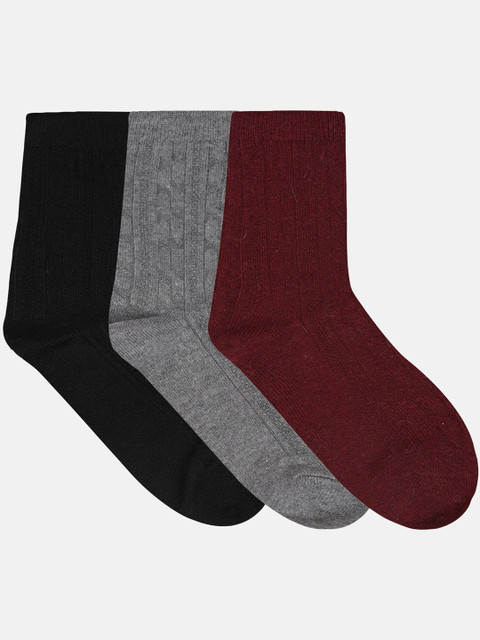 

N2S NEXT2SKIN Women Set Of 3 Solid Regular Length Socks, Maroon