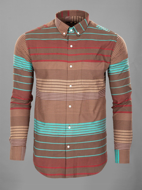 

FRENCH CROWN Men Brown Standard Striped Formal Shirt
