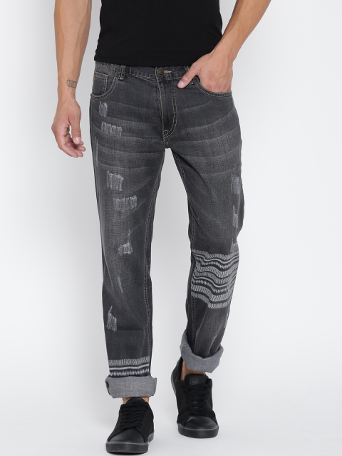 

Kook N Keech Men Black Slim Fit Mid-Rise Low Distress Printed Jeans