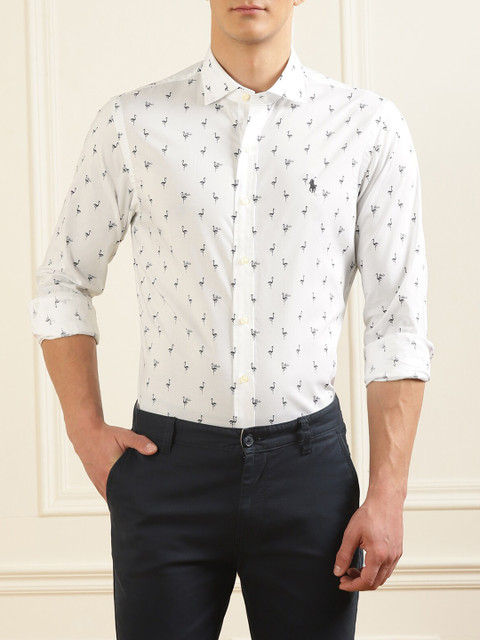 

Polo Ralph Lauren Men White Flamingo Printed Pure Cotton Shirts