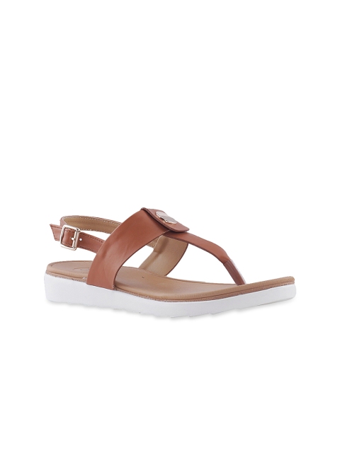

Khadims Women Tan T-Strap Flats with Buckles