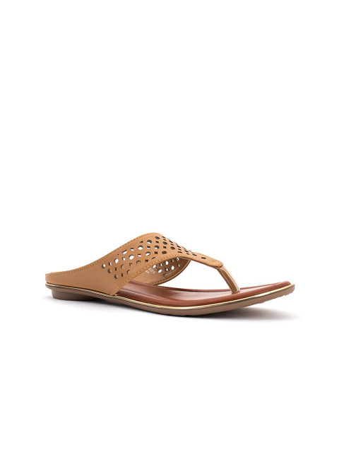 

Khadims Women Tan T-Strap Flats with Laser Cuts