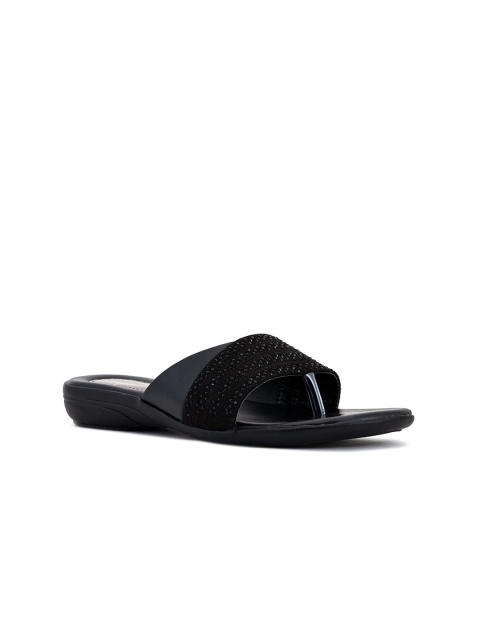 

Khadims Women Black Embellished Open Toe Flats