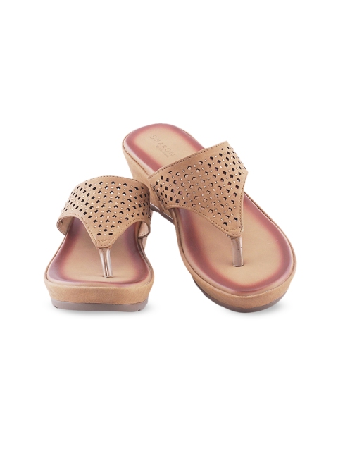 

Khadims Tan Wedge Sandals with Laser Cuts