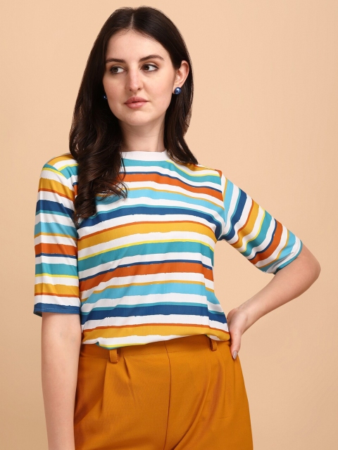 

J Turritopsis Women Yellow Striped Polo Collar T-shirt