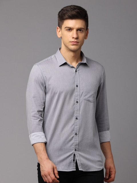 

Huggun Men Grey Premium Slim Fit Striped Casual Shirt