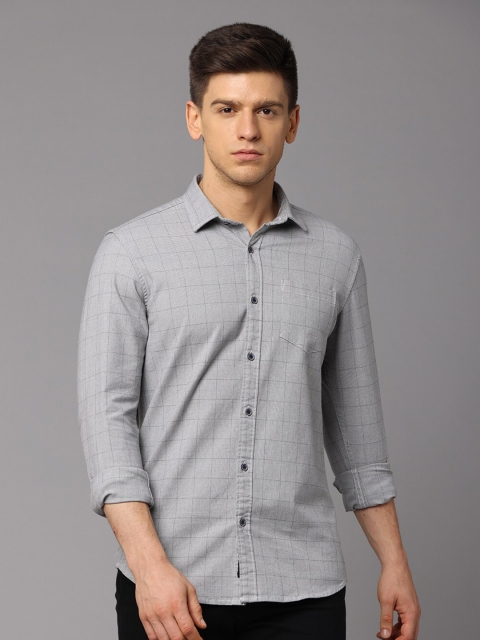 

Huggun Men Grey Premium Slim Fit Checked Casual Shirt