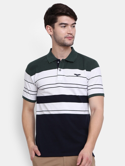 

V-Mart Men Navy Blue Striped Polo Collar T-shirt