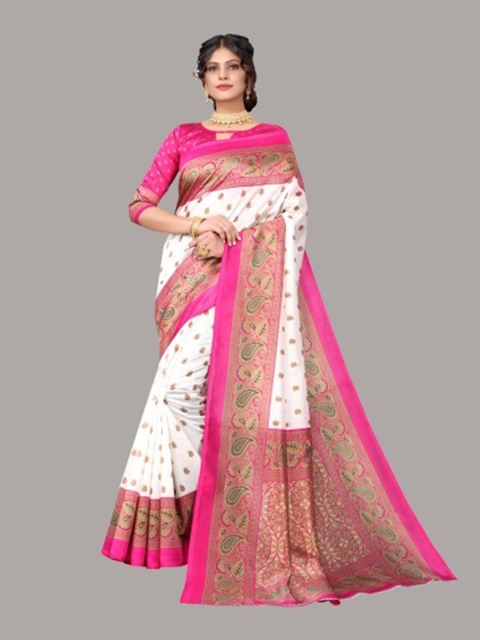 

Yashika Pink & White Paisley Art Silk Saree
