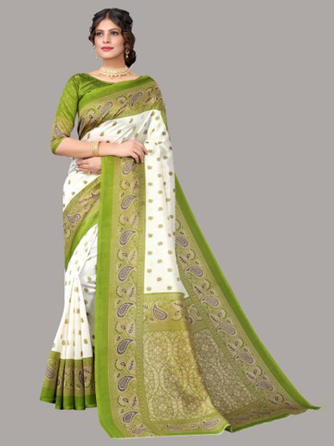 

Yashika Green & White Floral Art Silk Saree