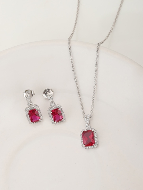 

VANBELLE Sterling Silver Silver-Plated White & Pink CZ-Sone Studded Jewellery Set