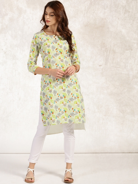 

Anouk Women Off-White & Green Printed Straight Kurta