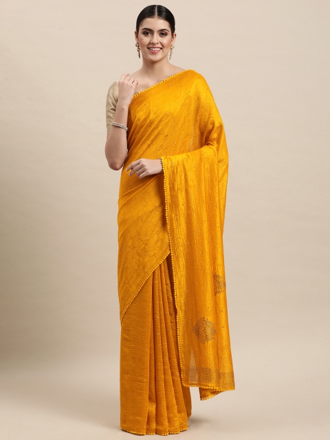 

MOHEY Mustard Yellow Embellished Saree