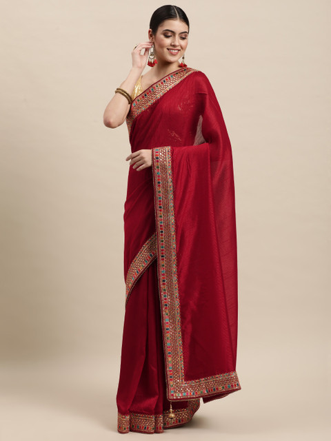 

MOHEY Maroon Solid Art Silk Saree