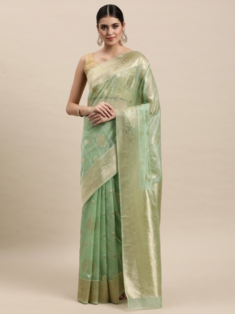 

MOHEY Green & Golden Ethnic Motifs Organza Woven Design Saree
