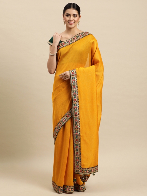

MOHEY Mustard Yellow Solid Art Silk Saree
