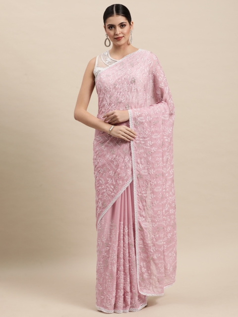 

MOHEY Pink Floral Embroidered Saree