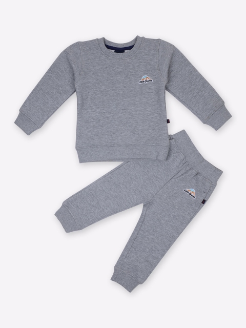 

Little County Boys Grey Melange Logo Embroidered Detail Cotton Tracksuits