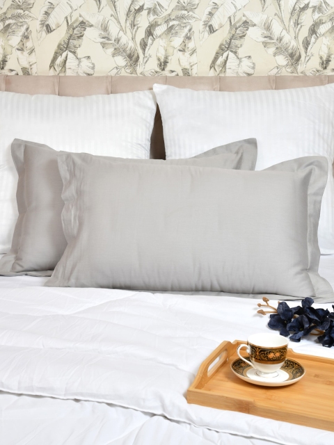 

Clasiko Set Of 2 Grey Solid 250 TC Cotton Pillow Covers