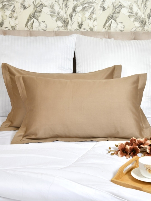 

Clasiko Set Of 2 Brown Solid Cotton 250 TC Pillow Covers
