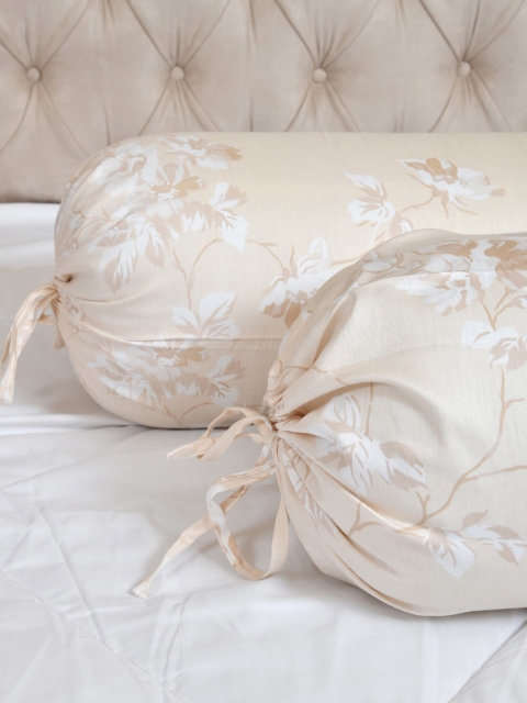 

Clasiko Set Of 2 Cream-Colired Floral 220 TC Cotton Bolster Covers