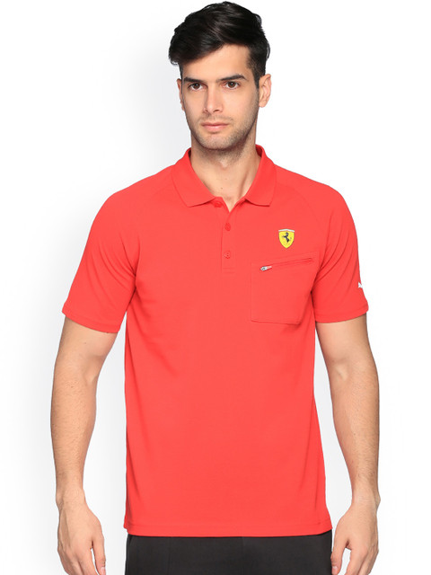 

Puma Men Coral Red Solid Ferrar SF Polo T-shirt