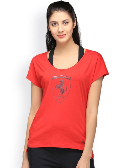 

Puma Women Red Printed Ferrari Big Shield Round Neck T-shirt