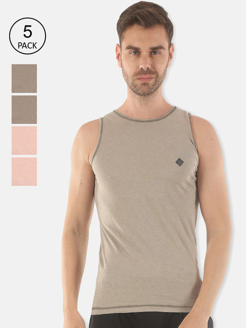 

Almo Wear Men Pack Of 5 Solid Cotton Innerwear Vests, Brown