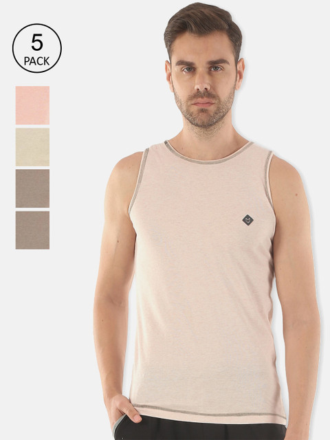 

Almo Wear Men Pack Of 5 Solid Cotton Innerwear Vests, Off white