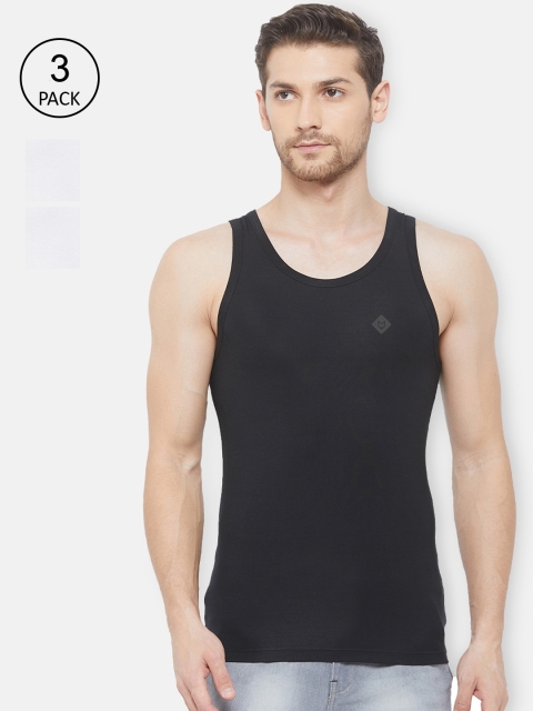 

Almo Wear Men Pack Of 3 Black & White Solid Innerwear Vests