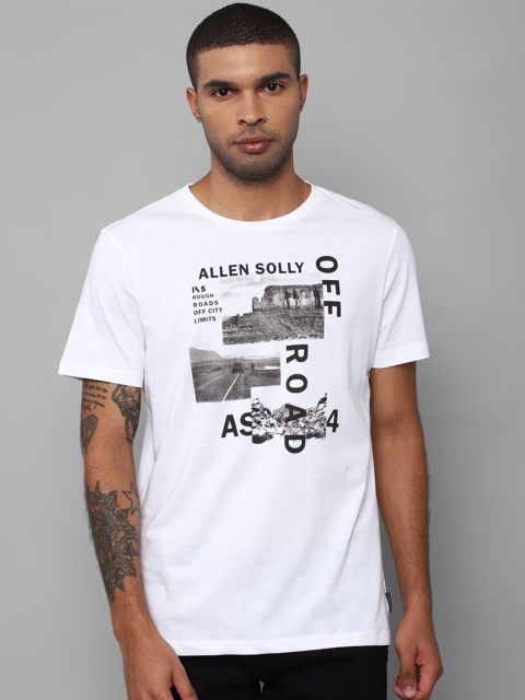 

Allen Solly Men White & bright gray Typography Printed Raw Edge T-shirt