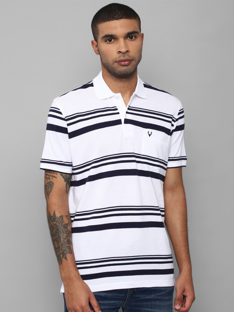 

Allen Solly Men White & magnolia Striped Polo Collar T-shirt