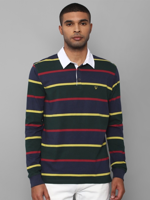 

Allen Solly Men Multicoloured & dress blues Striped Polo Collar Applique T-shirt, Multi