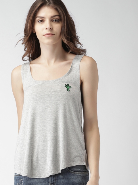 

FOREVER 21 Women Grey Melange Solid Round Neck T-Shirt