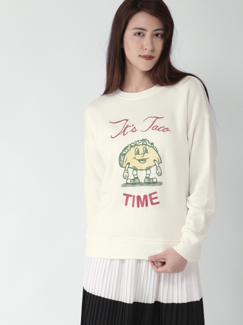 

FOREVER 21 Women Off-White Printed Sweatshirt