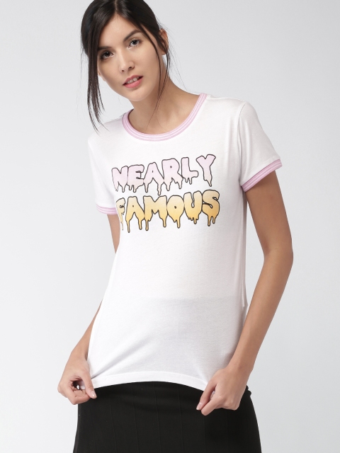 

FOREVER 21 Women White Printed Round Neck T-shirt