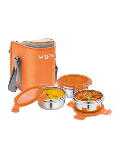 

Milton Set Of 3 Orange & Silver-Toned Solid Tiffin Lunch Box