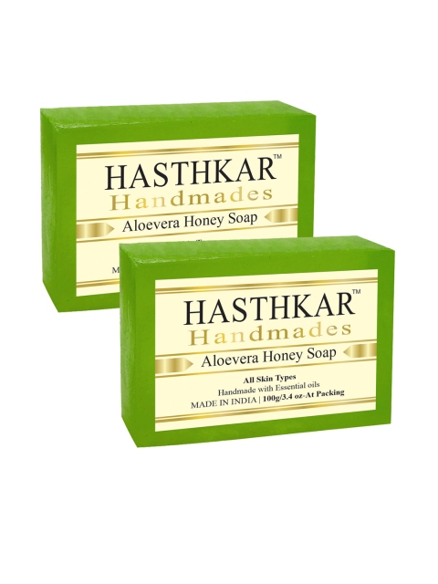 

Hasthkar Set Of 2 Handmades Glycerine Aloevera Honey Soap 200 gm, Green