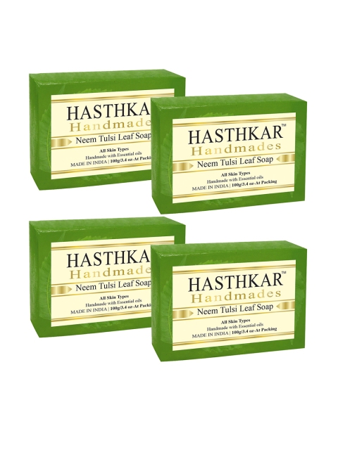 

Hasthkar Set Of 4 Handmades Glycerine Neem Tulsi Leaf Soap 100 g Each, Green