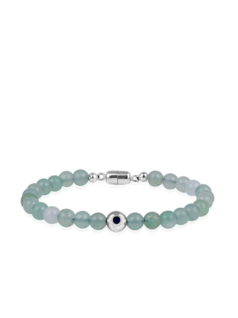 

LA SOULA Men Green 925 Sterling Silver Aventurine & Evil Eye Beaded Bracelet